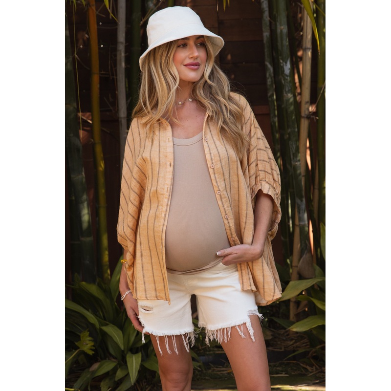 Ivory Distressed Maternity Jean Shorts