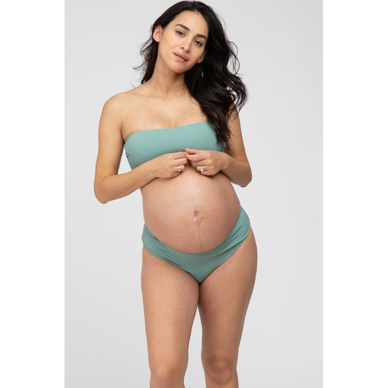 Sage Ribbed Bandeau Maternity Bikini Swim Set