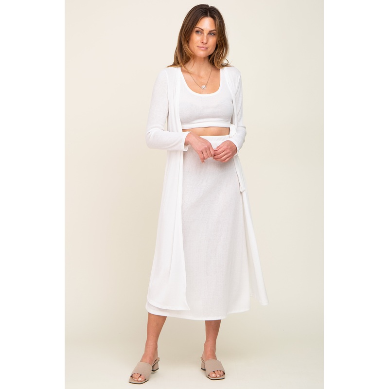 White Skirt And Cardigan 3-Piece Set