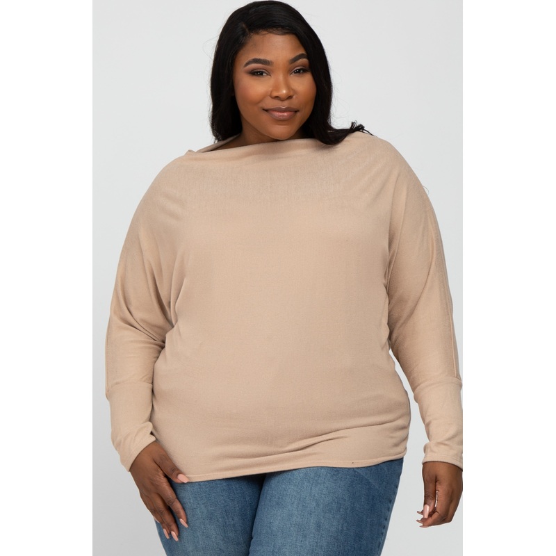 Beige Soft Knit Off Shoulder Plus Top