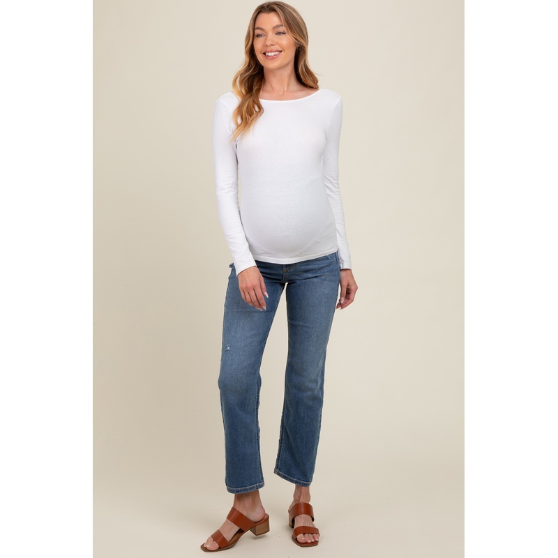 Blue Maternity Slim Straight Ankle Maternity Jeans