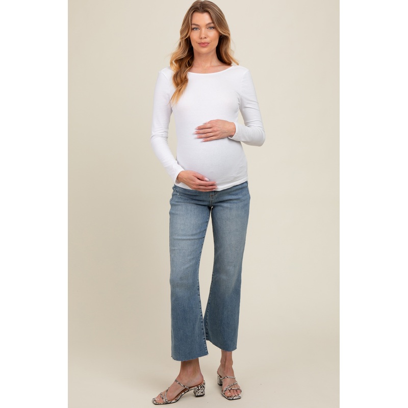 Blue Raw Hem Maternity Straight Leg Jeans