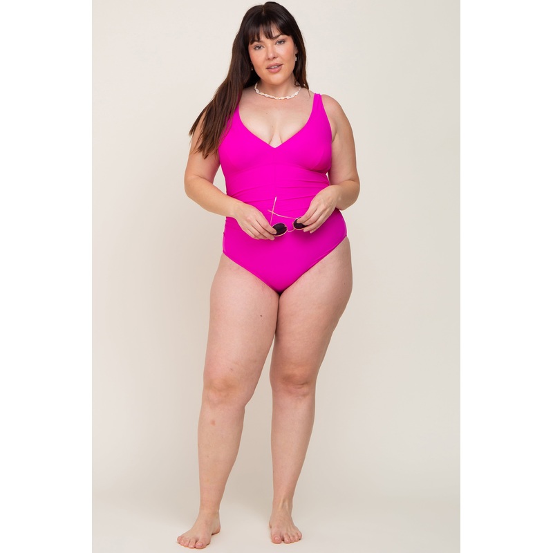 Fuchsia Ruched Plus One Piece Swimsuit