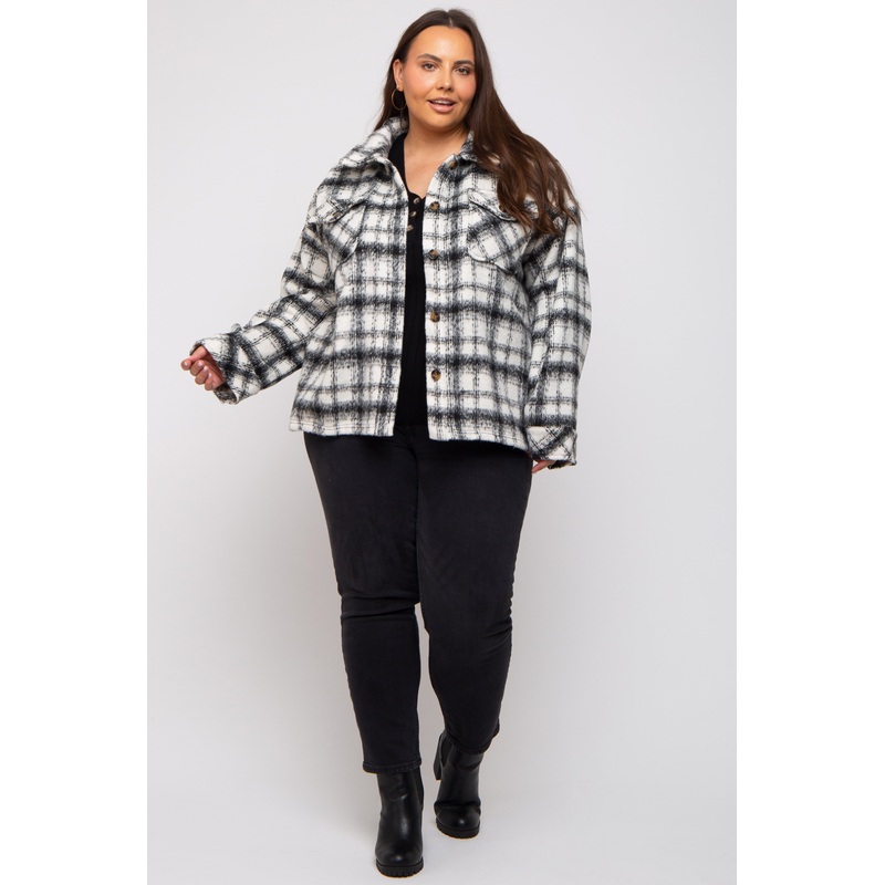 Ivory Plaid Plus Shirt Jacket