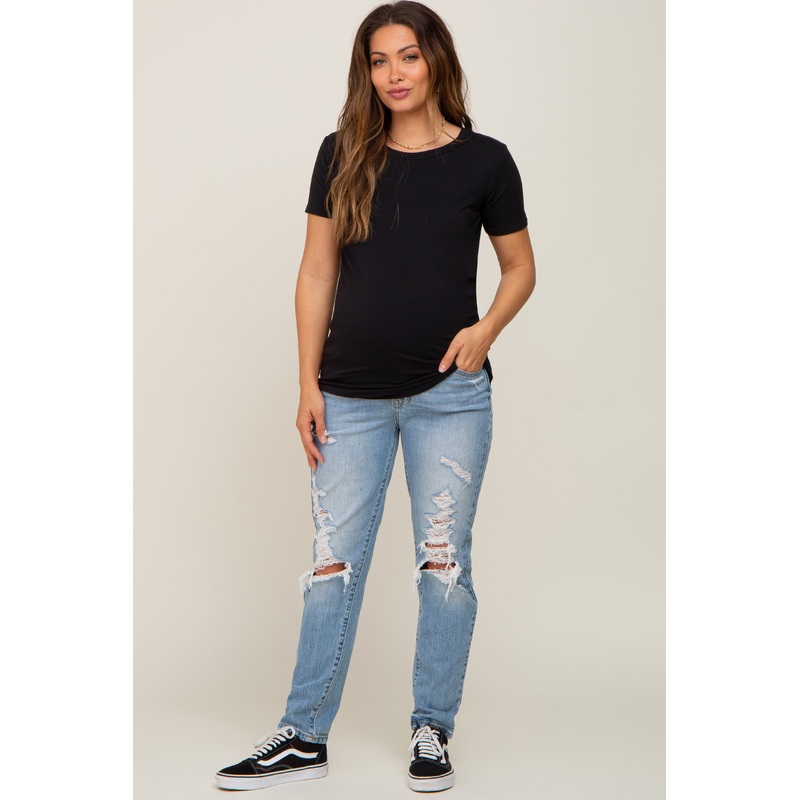 Light Wash Distressed Maternity Jeans