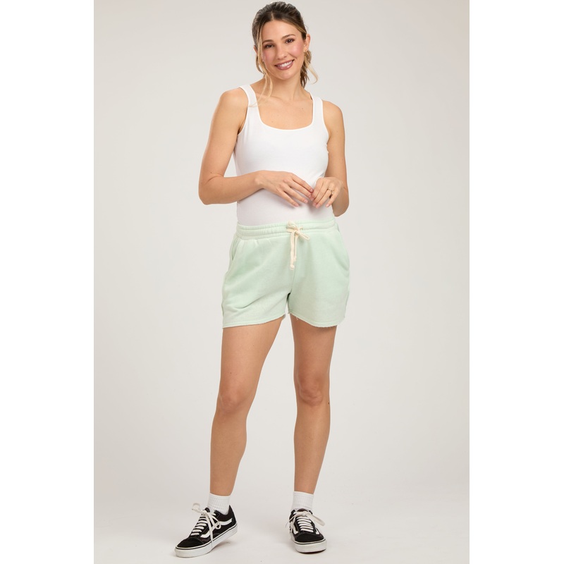 Mint Green Vintage Wash Maternity Drawstring Shorts