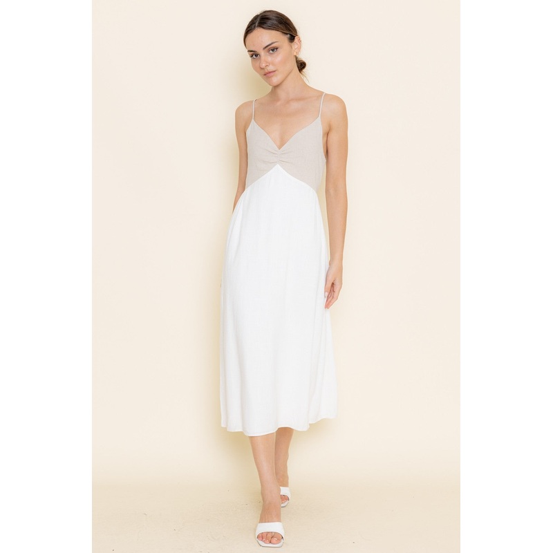 White Taupe Strappy Midi Sundress