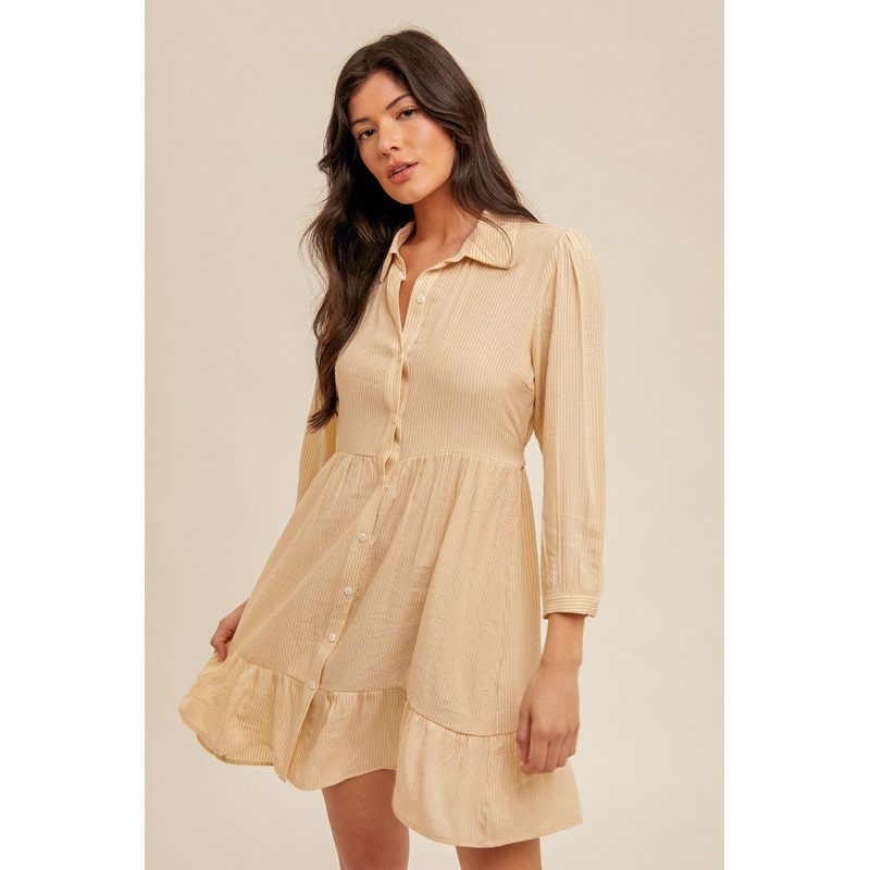 Banana Tie Waist Stripe Shirt Dress