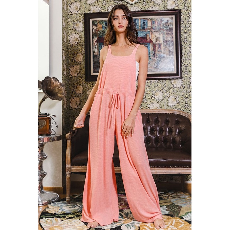 Coral Wide Leg Solid Knit Jumpsuit