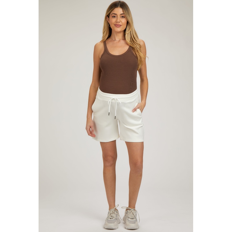 Cream Drawstring Maternity Shorts