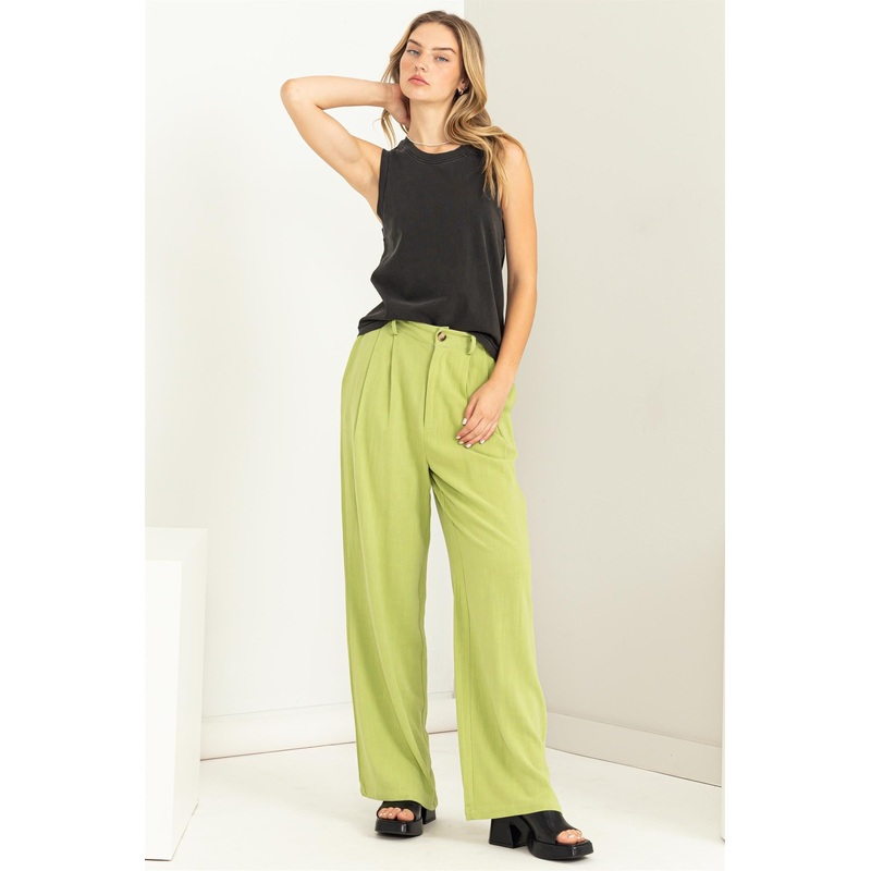 Pale Olive Relax Fit High Waisted Trousers