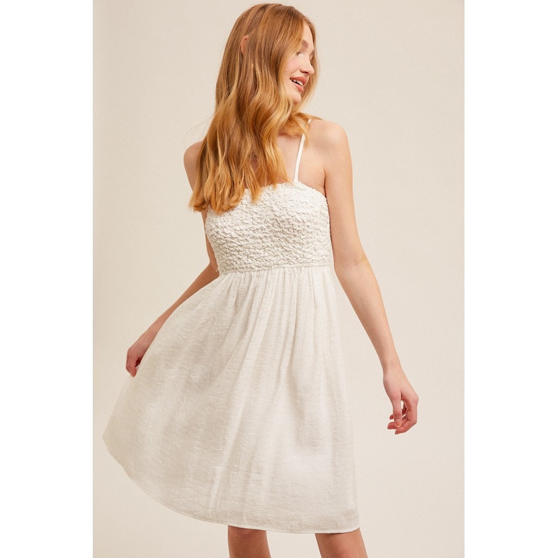 White Textured Smocked Dress