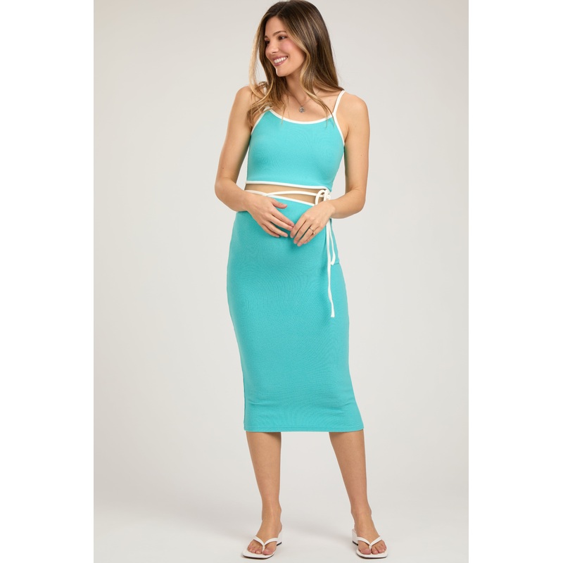 Aqua Contrast Trim Sleeveless Crop Maternity Skirt