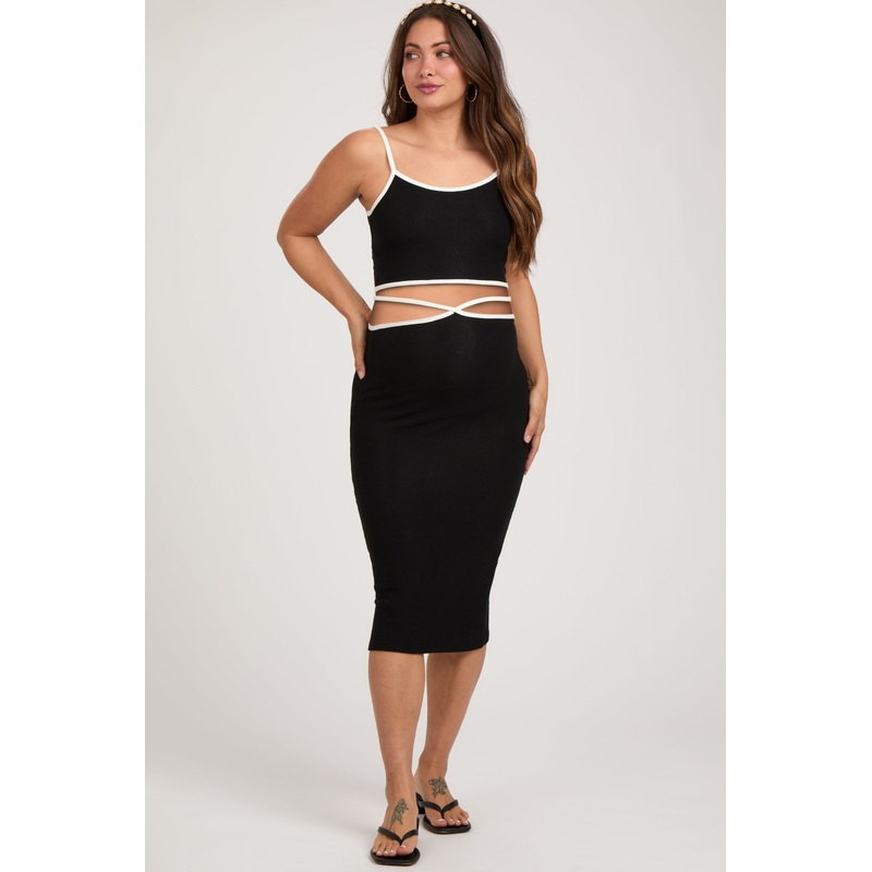 Black Contrast Trim Sleeveless Crop Maternity Skirt