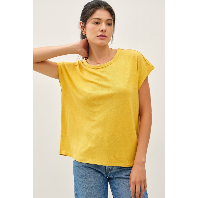 Yellow Linen Blend Short Sleeve Tee