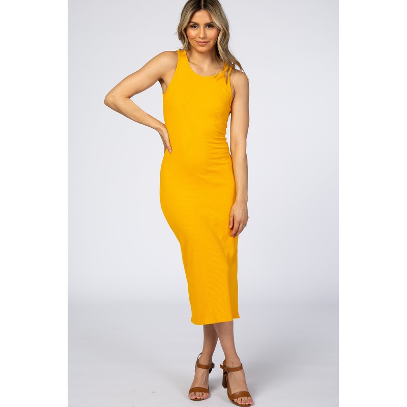 Yellow Ribbed Midi Dress