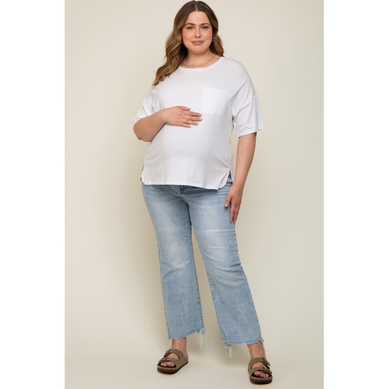Light Blue Flare Distressed Hem Maternity Plus Jeans