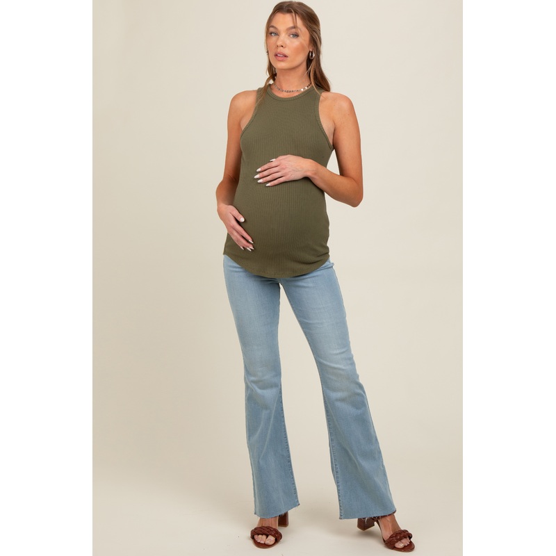 Light Blue Raw Hem Maternity Bootcut Jeans