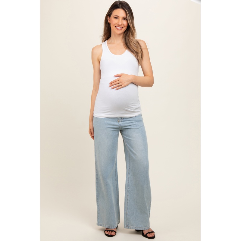 Light Blue Super Wide Leg Maternity Jeans