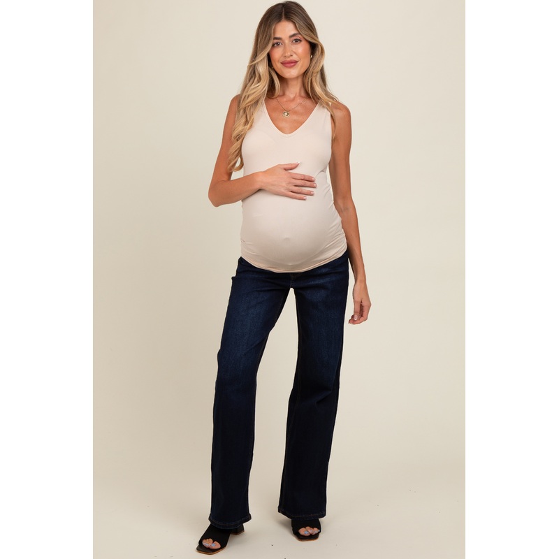 Navy Blue Basic Wide Leg Maternity Jeans