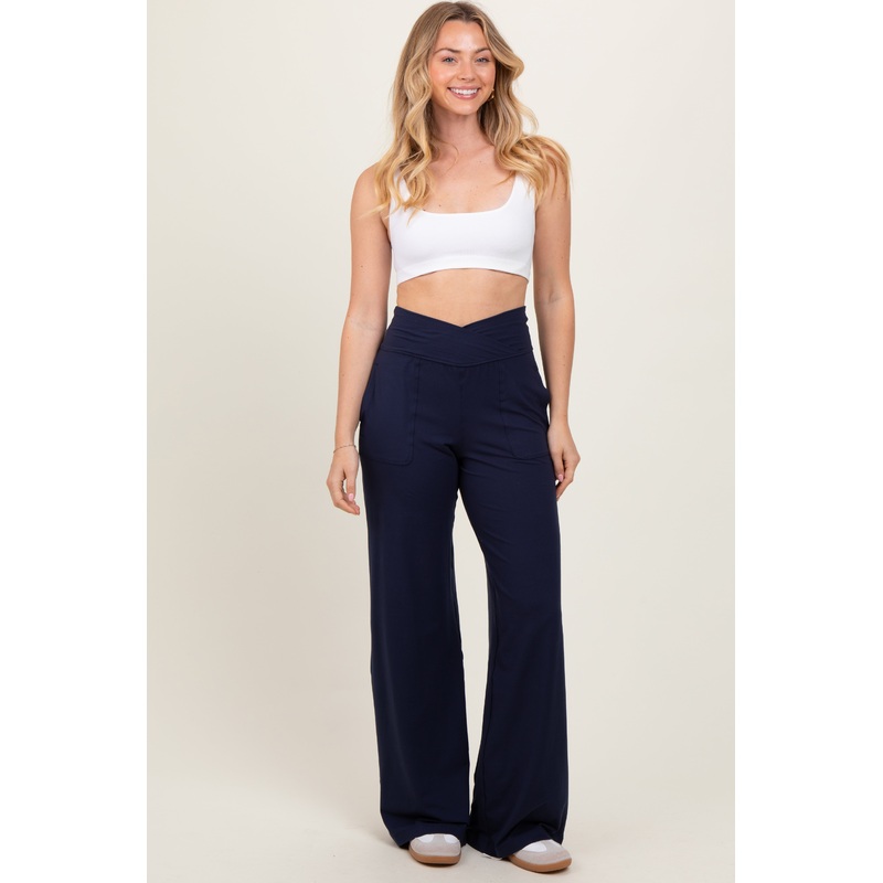 Black Crossover Waist Active Wide Leg Pant