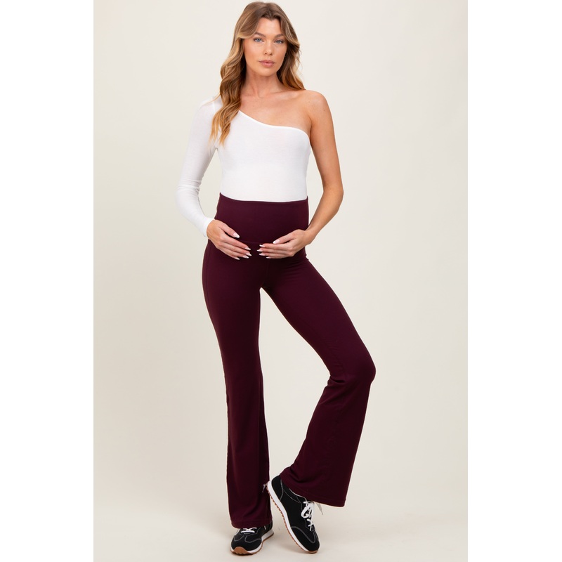 Burgundy Maternity Flared Leggings
