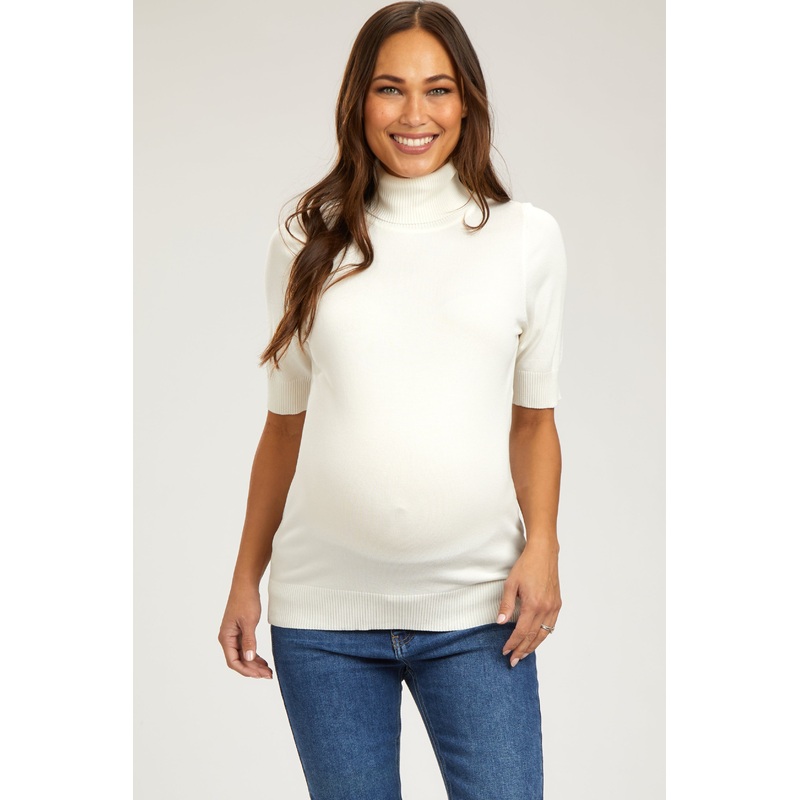 White Turtleneck Maternity Knit Top