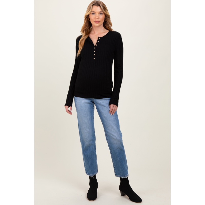 Blue Vintage Wash Cropped Straight Leg Maternity Jeans