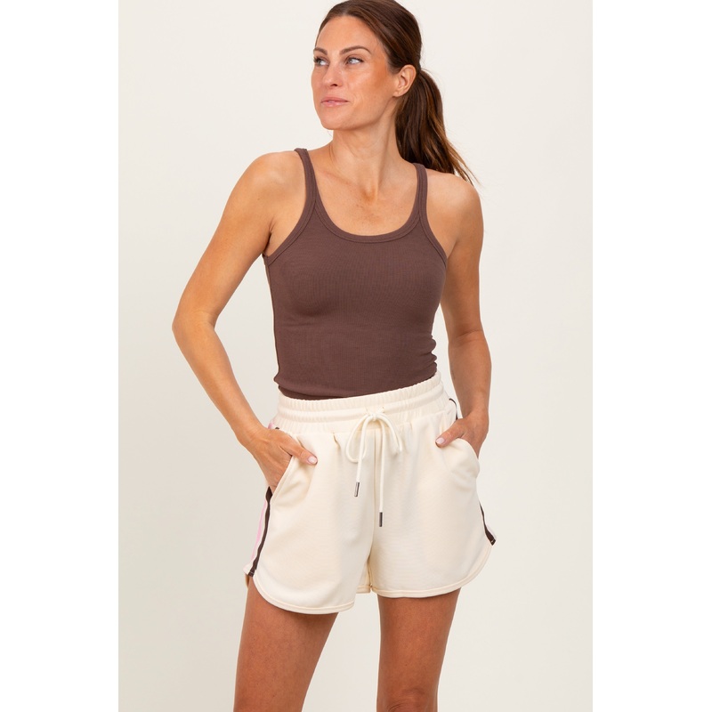 Cream Drawstring Stripe Detail Shorts