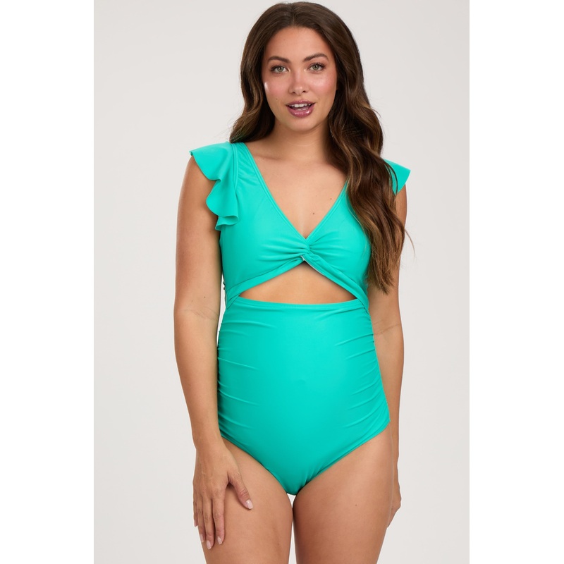 Aqua Cutout Flutter One Piece Maternity Swimsuit