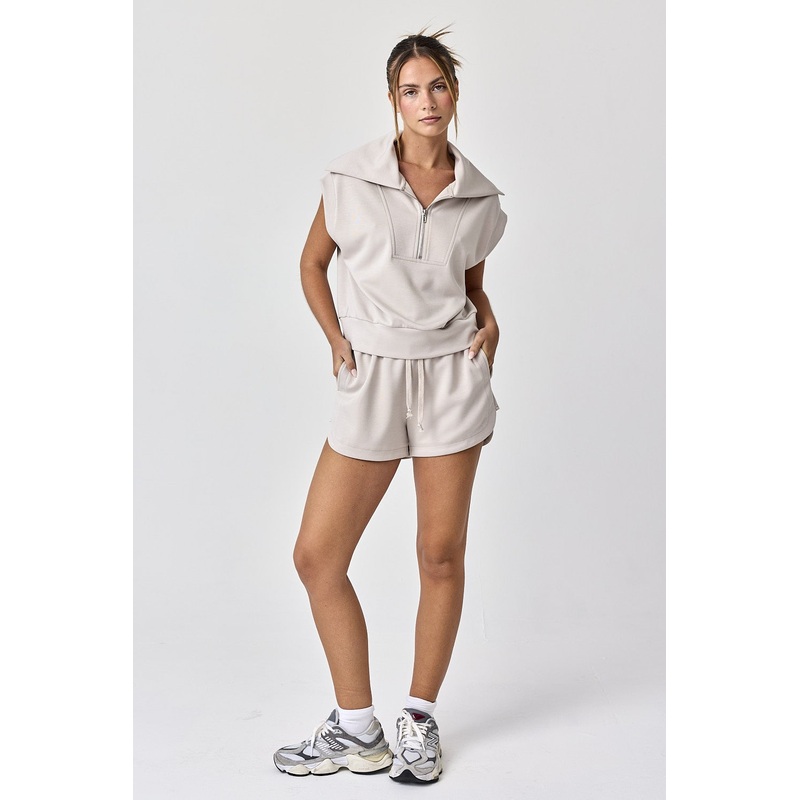 Stone Half Zip Cropped Sweatshirt And Shorts Set