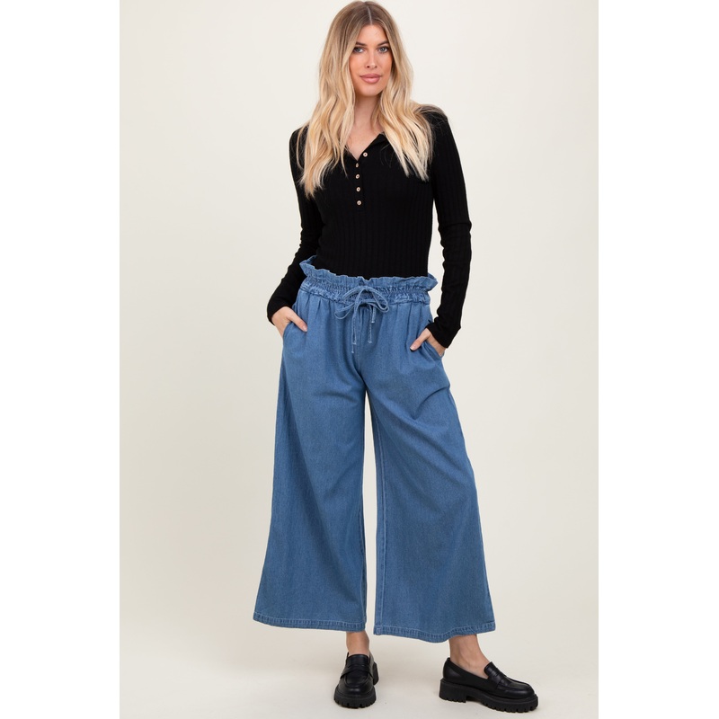 Denim Flowy Cropped Pant