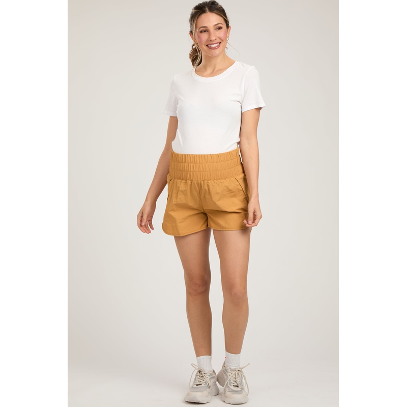 Yellow Curved Hem Active Maternity Shorts