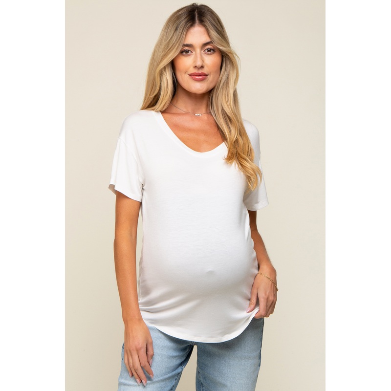 White Scoop Neck Basic Maternity Tee