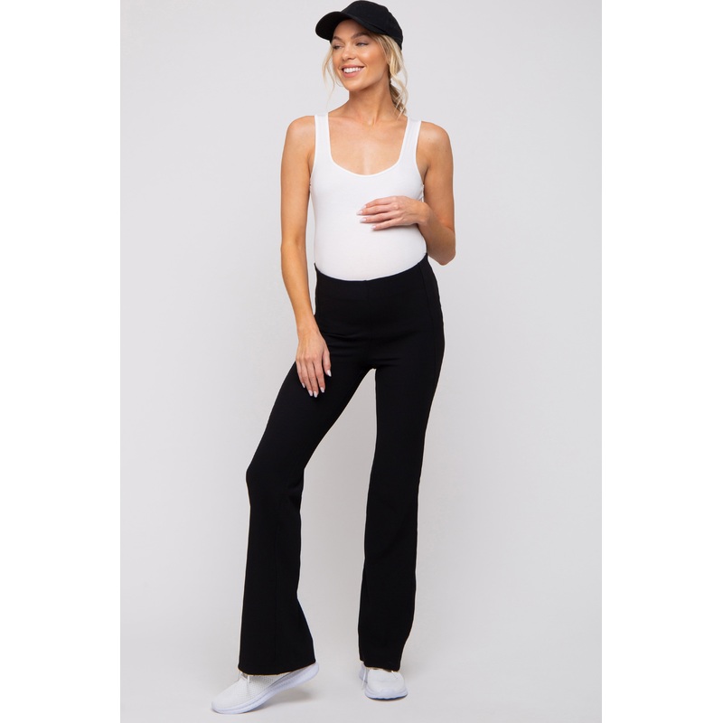 Black Ribbed Maternity Flared Leggings