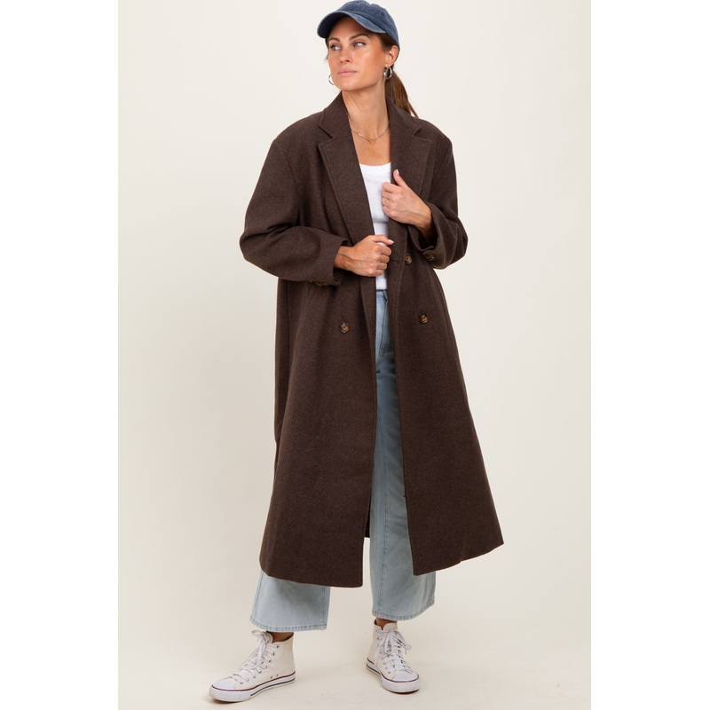 Brown Felted Double Breasted Lapel Button Coat