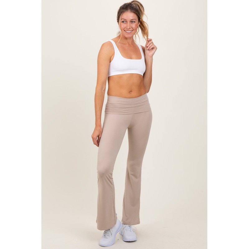 Cream Fold Over Waistband Flared Pants