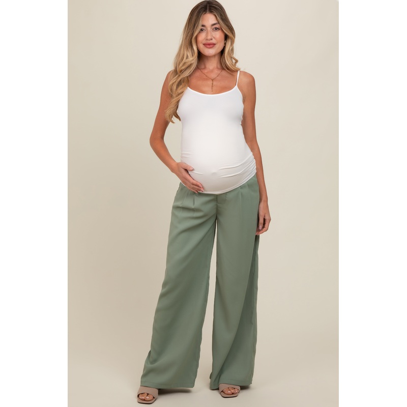 Light Olive Wide-Leg Maternity Trousers