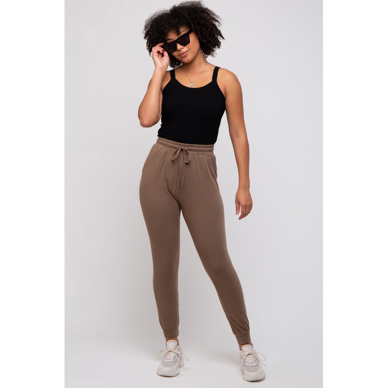 Mocha Ultra Soft Knit Drawstring Joggers