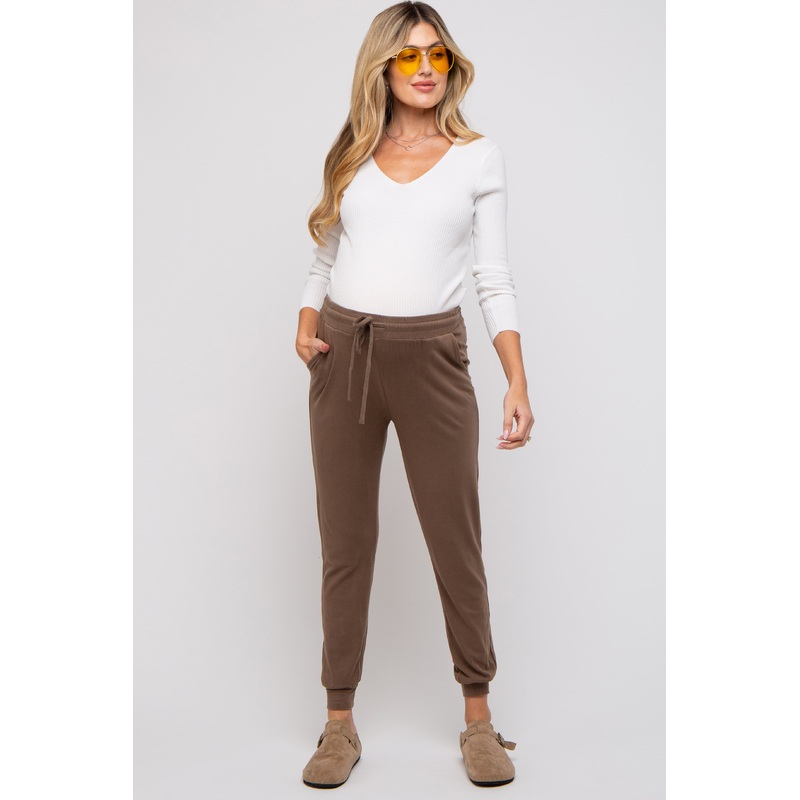 Mocha Ultra Soft Knit Drawstring Maternity Joggers