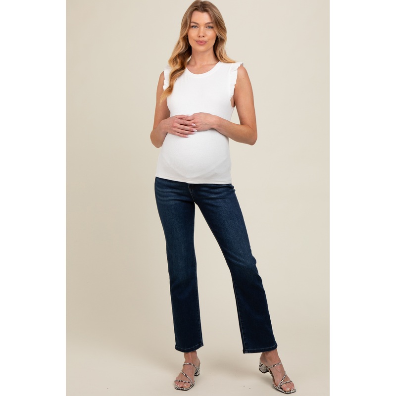 Navy Blue Ankle Slim Straight Maternity Jeans