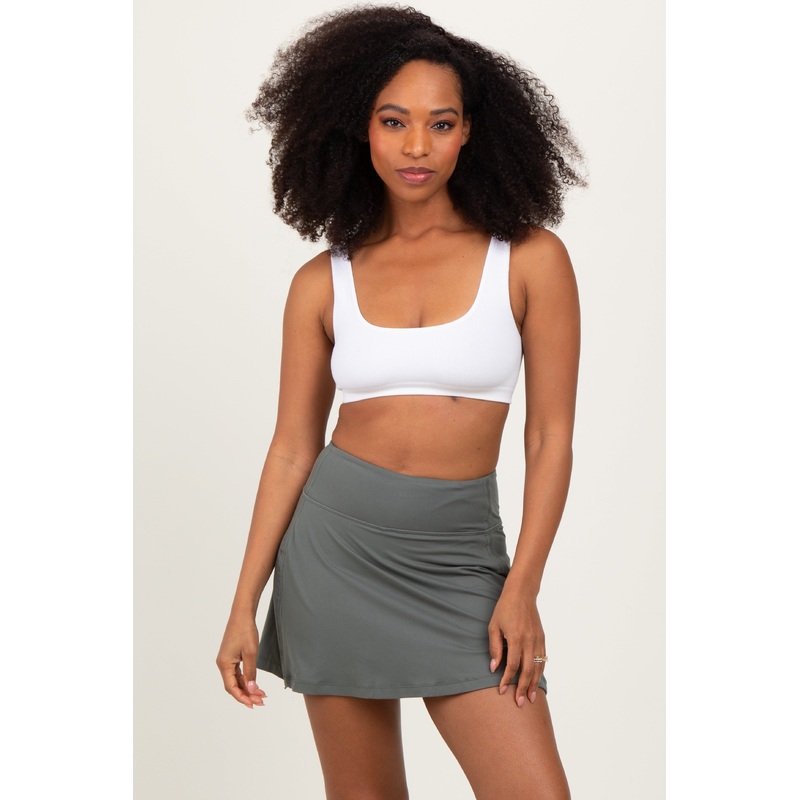 Olive Back Pleat Skort
