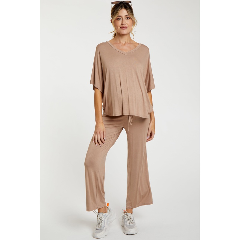 Mocha Cropped Pant Maternity Set