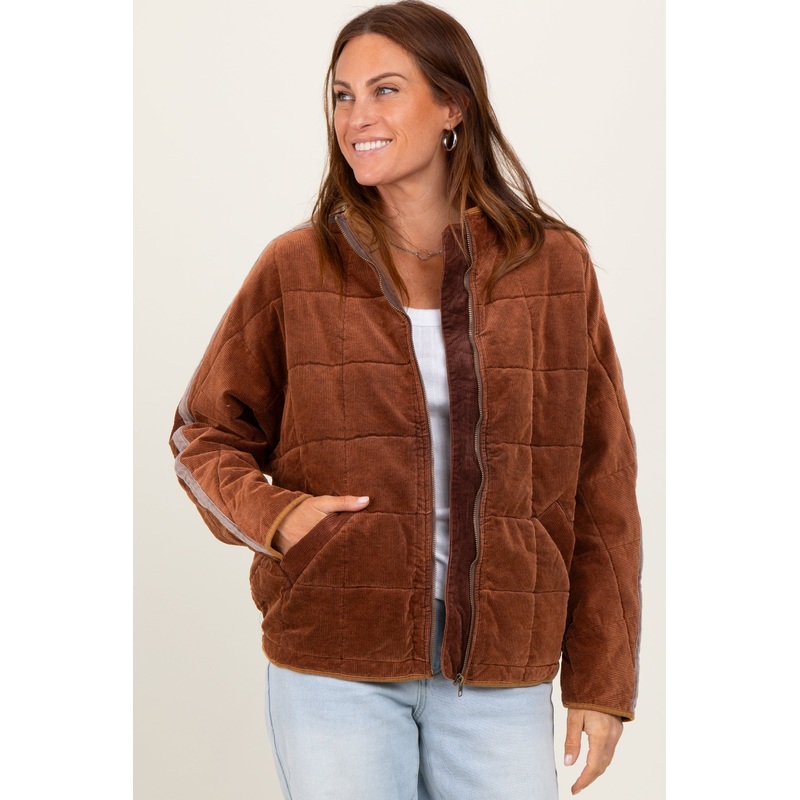 Brown Quilted Corduroy Puffer Jacket