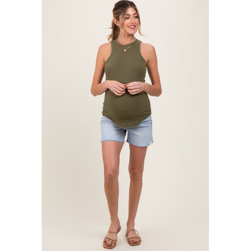 Light High Rise Raw Cut Hem Side Slit Shorts
