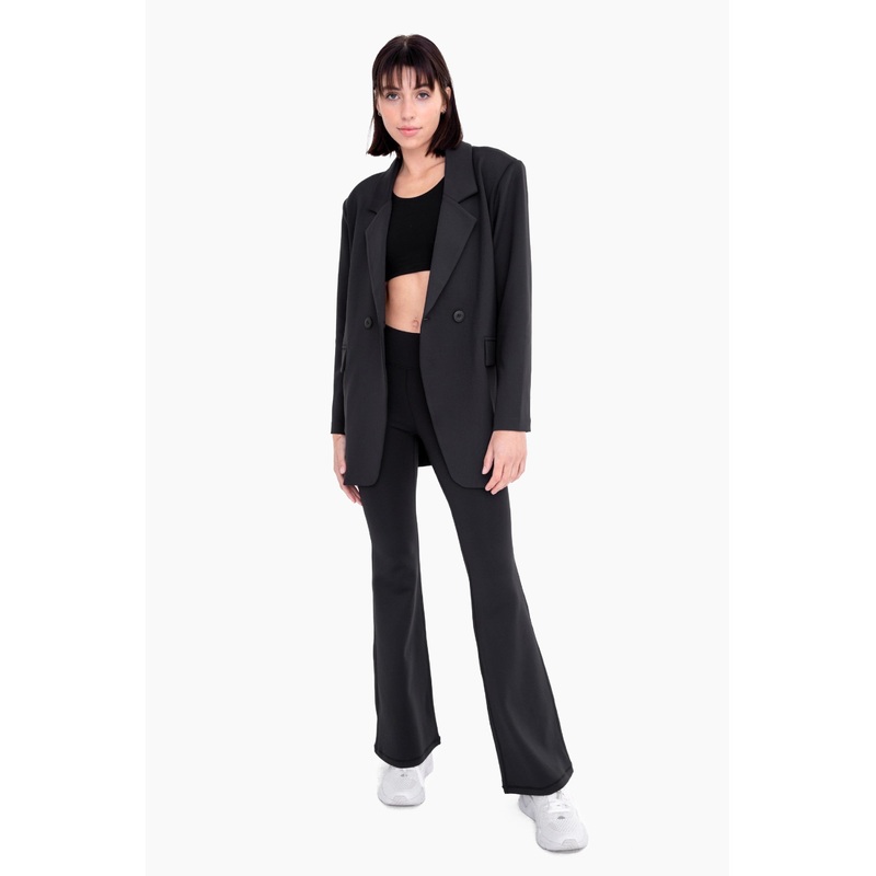 Black Ribbed High Waist Wide Leg Leggings