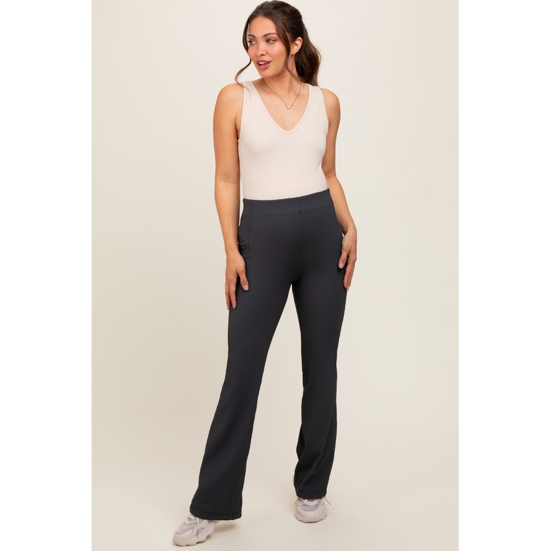 Charcoal Ribbed Maternity Flared Leggings