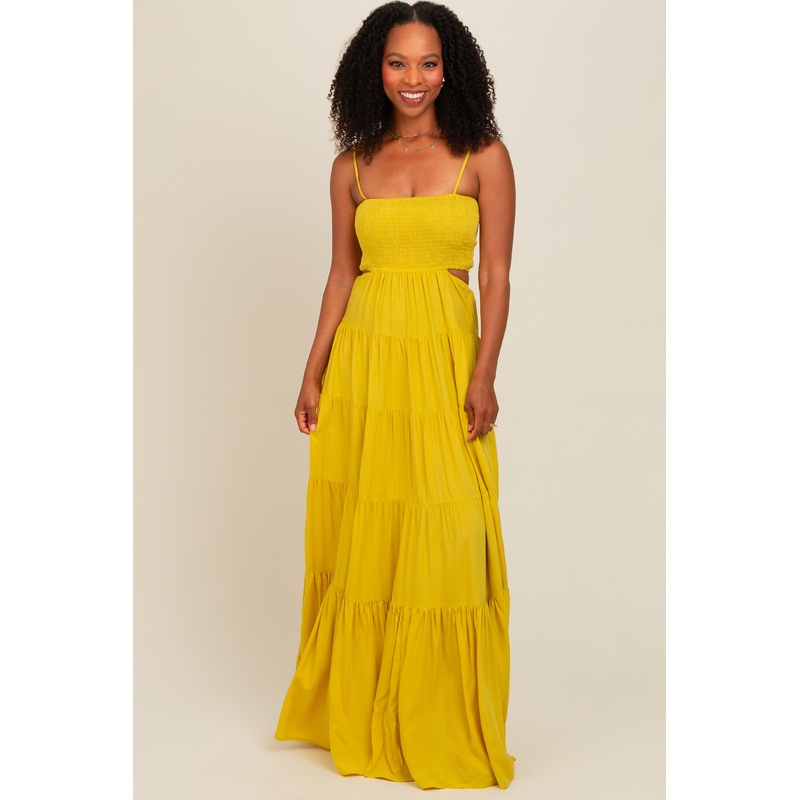 Yellow Smocked Cutout Maxi Dress