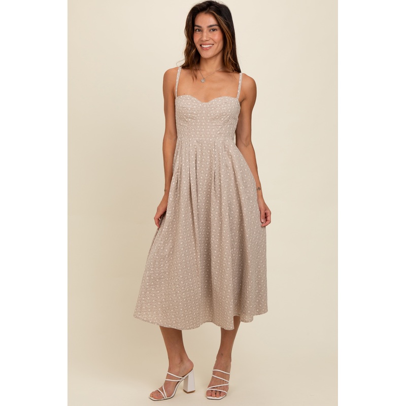 Beige Floral Embroidered Maxi Dress
