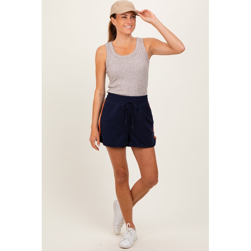 Navy Drawstring Stripe Detail Shorts